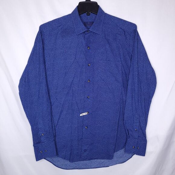 David Donahue Shirt Mens Large Blue Printed Cotton - Picture 2 of 11